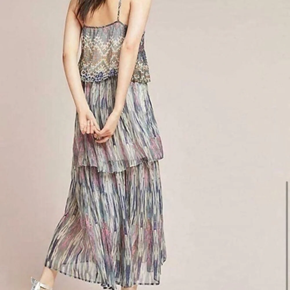 Anthropologie meadow rue tiered metallic dress